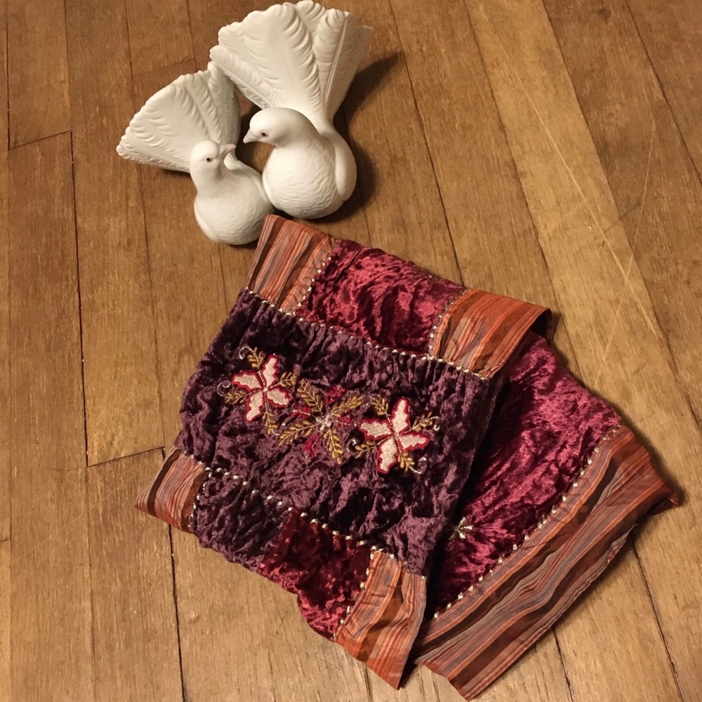 Maroon Velvet and Golden Brocade Embroidered Scarf